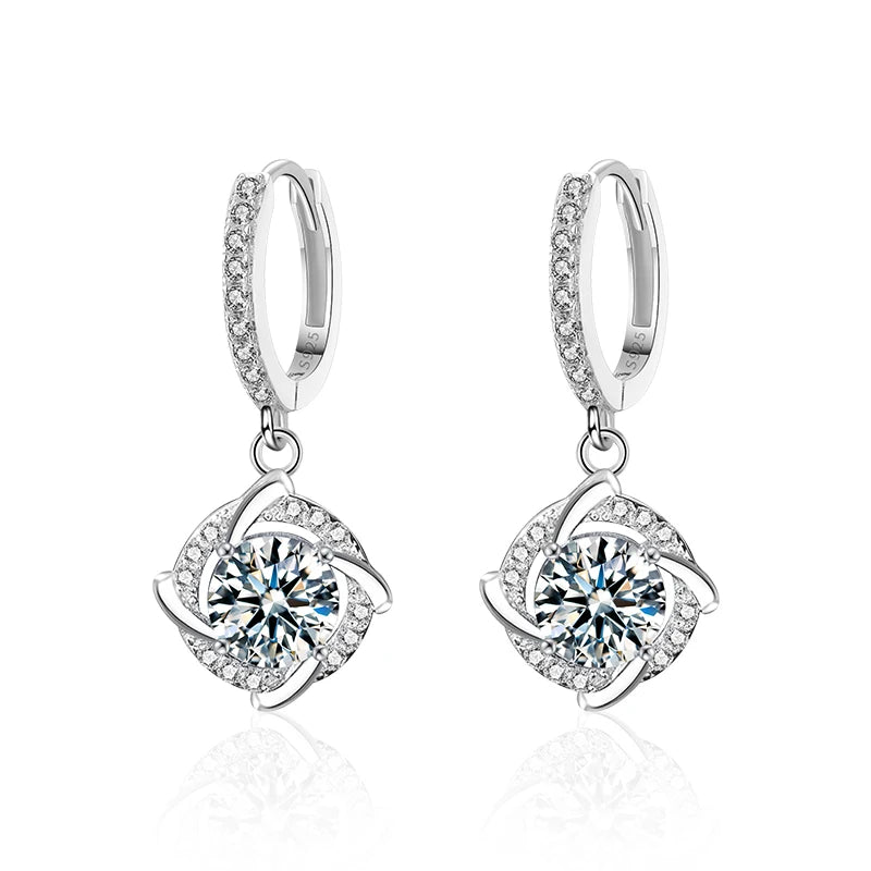 925 Sterling Silver Iced Out Ladies Windmill Moissanite Diamond Hoop Earrings