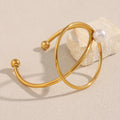Dreamshow Imitation Pearl Twisted Cuff Bangle 18k Gold Plated Fashion Jewelry Bangles Stainless Steel Jewelry