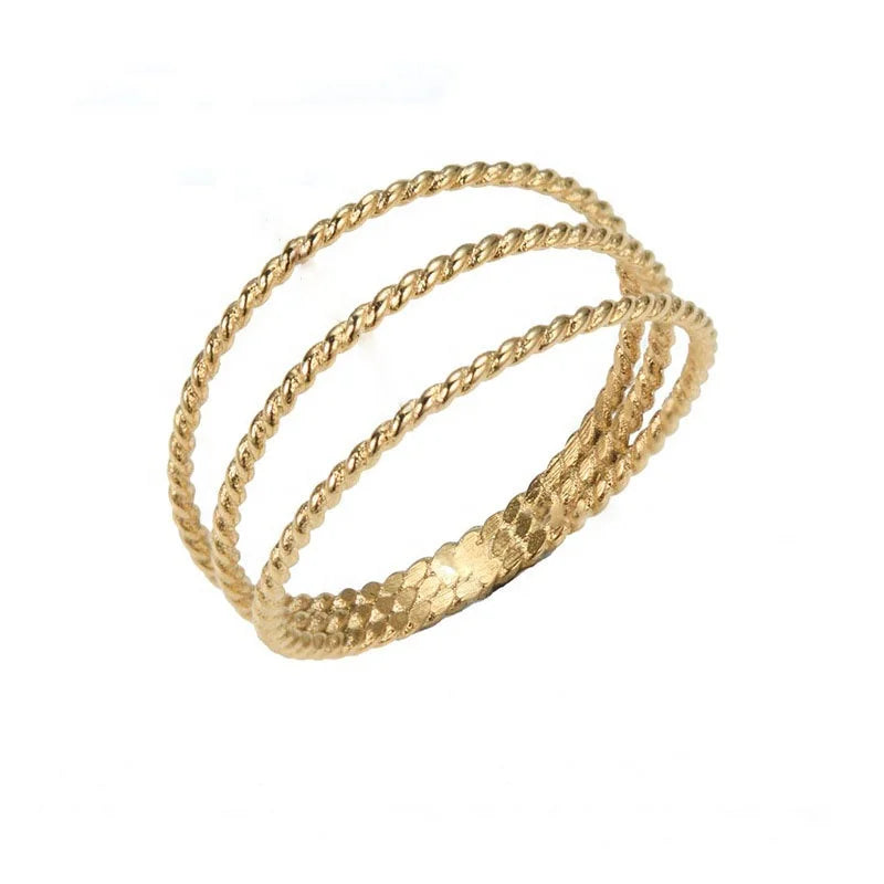 Ins Style Women Minimalist Fashion Jewelry 18k Gold Plated Stainless Steel Three Layers Twisted Ring