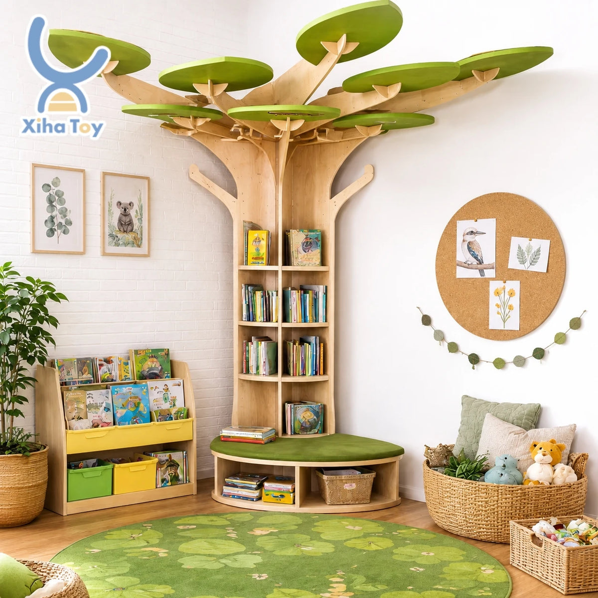 Montessori Wooden Reading Tree Bookshelf Learning Centre Furniture for Preschool Daycare Nursery Kindergarten Classrooms Kids MegaBDM