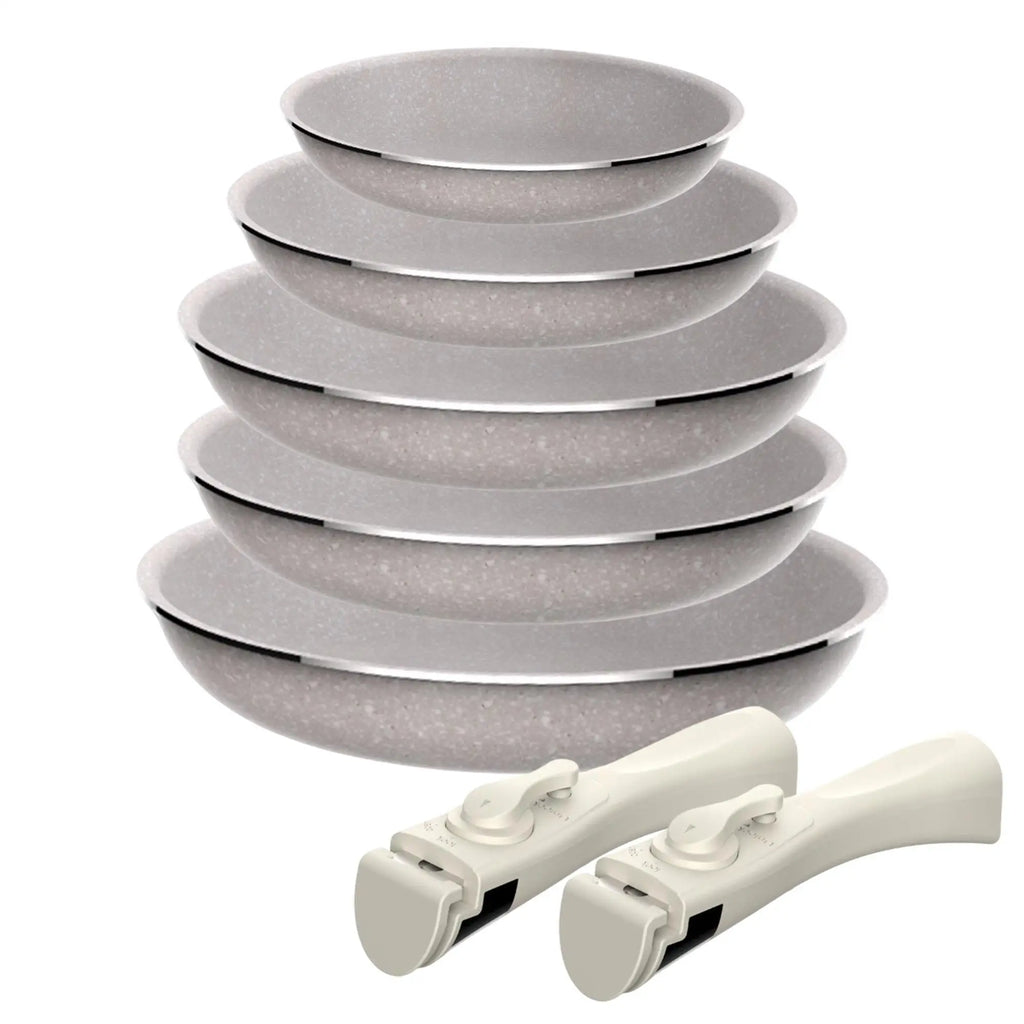 5-piece set: 5 frying pans 18cm + 20cm + 2x 24cm + 28cm in pressed aluminum with ILAG coating with 2 removable handles