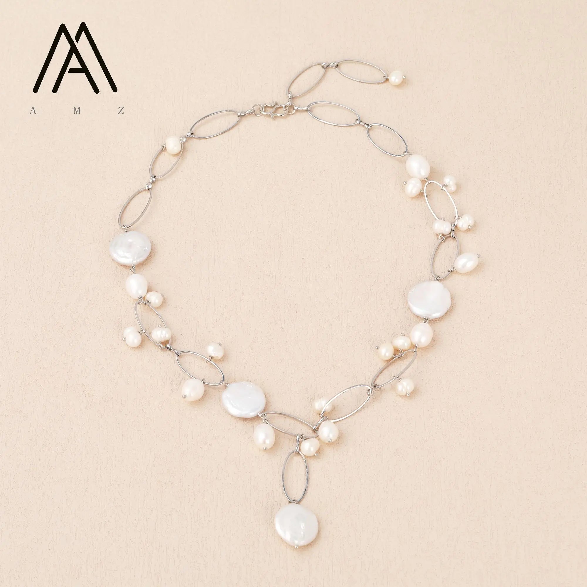 Platinum Plated Baroque Pearl Chain Necklaces Fashionable Trendy Jewelry for Parties