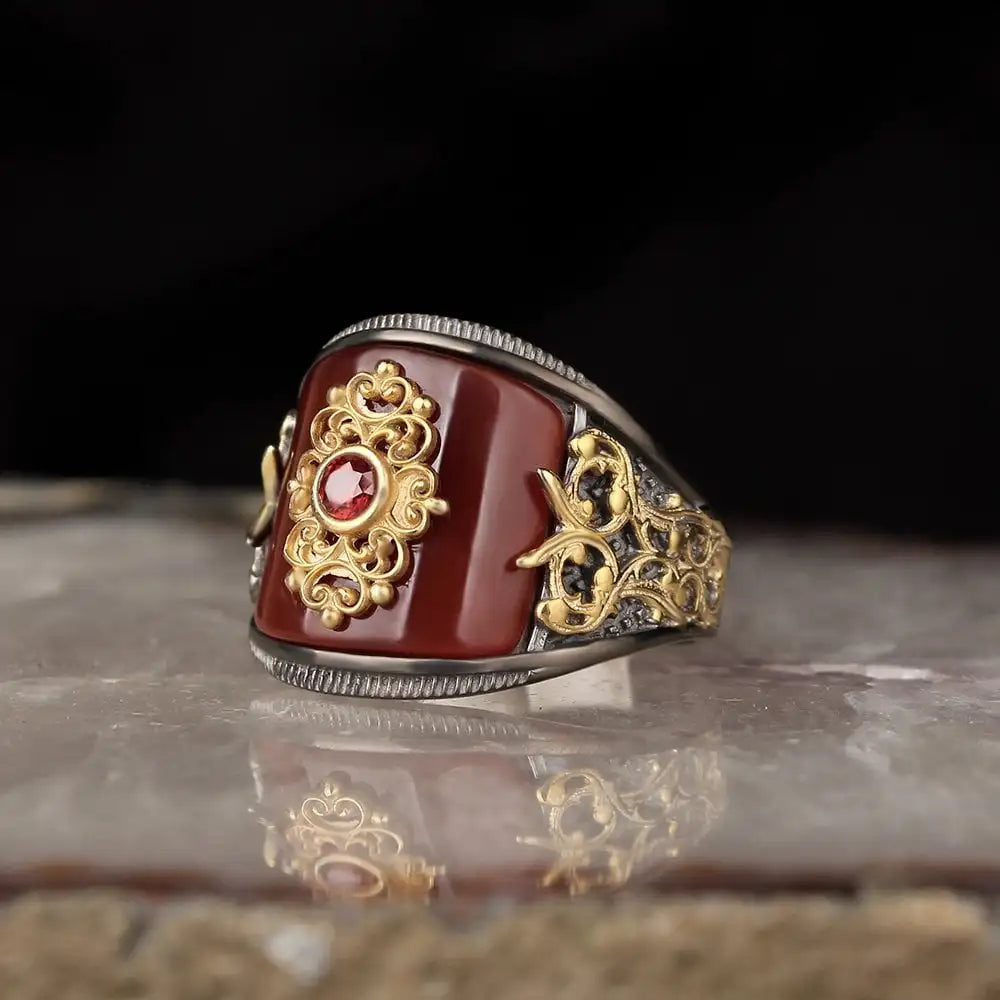 New Arrival 925 Sterling Ottoman Style Men's Ring. Rhodium and Gold Bi-color Turkey Model RCEGYT-091