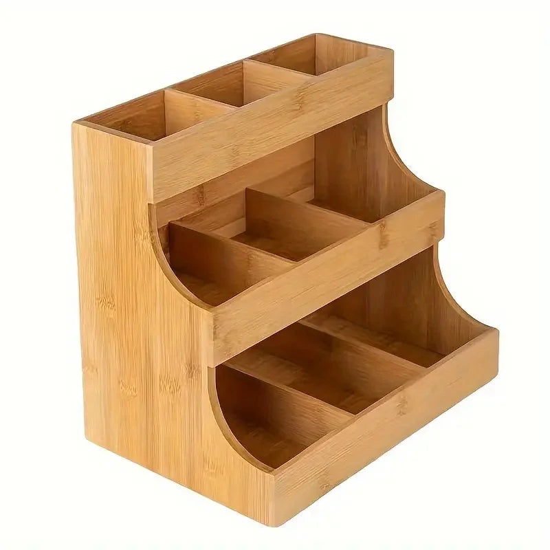 Elegant Bamboo Tea Bag Organizer Multifunctional Vertical Tea Pod Holder Rectangle Wooden Tea Box Caddy Home Storage Solution