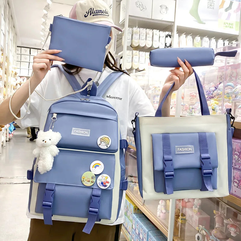 4 Pieces in 1 Set Kawai Bags Backpacks for Travel Learning Backpack Junior High School Students School Bag Cute Backpack