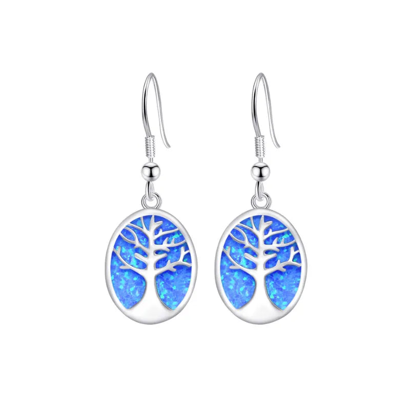 Low MOQ Wholesale Jewelry Minimalist Drop 925 Sterling Silver Opal Tree of Life Earring