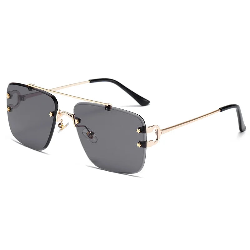 Custom Logo 2025 Fashion Retro Gold Metal Big Frame Sun Glasses UV400 Square Rimless Sunglasses Men Women