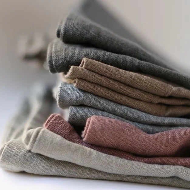 100% Cotton Napkins Fabric Linen Texture Plain Dyed Handmade Customizable Yard Meter Leftovers Pile All Season Use Home Decor
