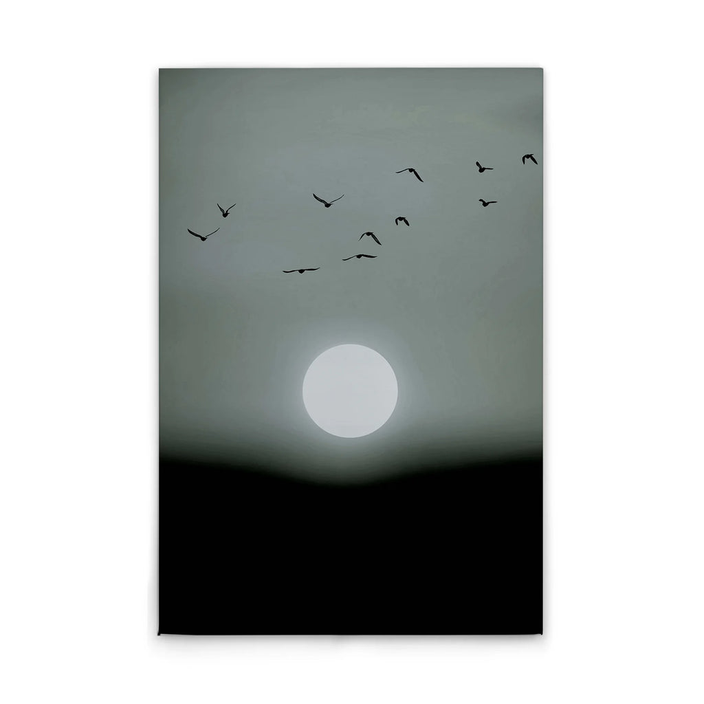 Made In Germany - Home Decor Canvas Picture Moonlight In Hotizont Black White - Wall Art Black Grey - Wall Mural Stretcher Frame