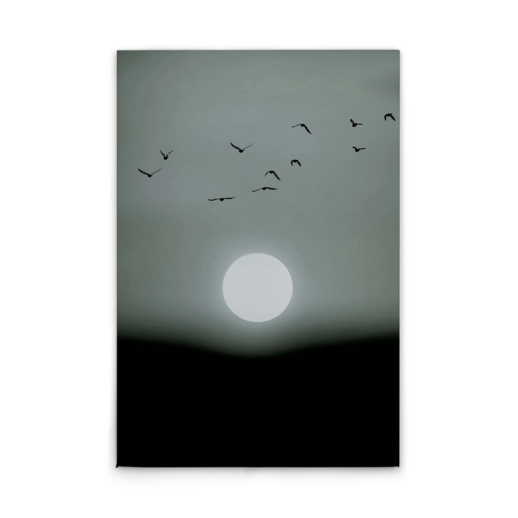 Made In Germany - Home Decor Canvas Picture Moonlight In Hotizont Black White - Wall Art Black Grey - Wall Mural Stretcher Frame