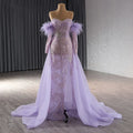 Jancember 241100 Sexy Lilac Slit Off Shoulder Feather Mermaid Evening Gowns Dresses