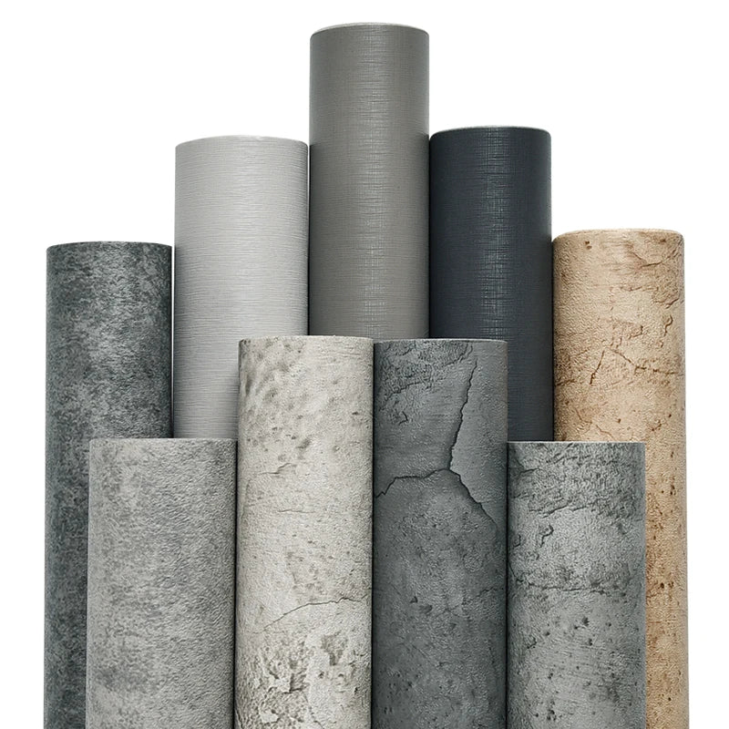 Industrial Style PVC Self-Adhesive Wallpaper Gray Cement Texture Waterproof for Bedroom Living Room Bathroom Peel