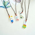 Autaum Sweater Chain Wax Rope Horse Cat Elephant Necklace Cute Ceramic Carton Animal Necklace to My Daughter
