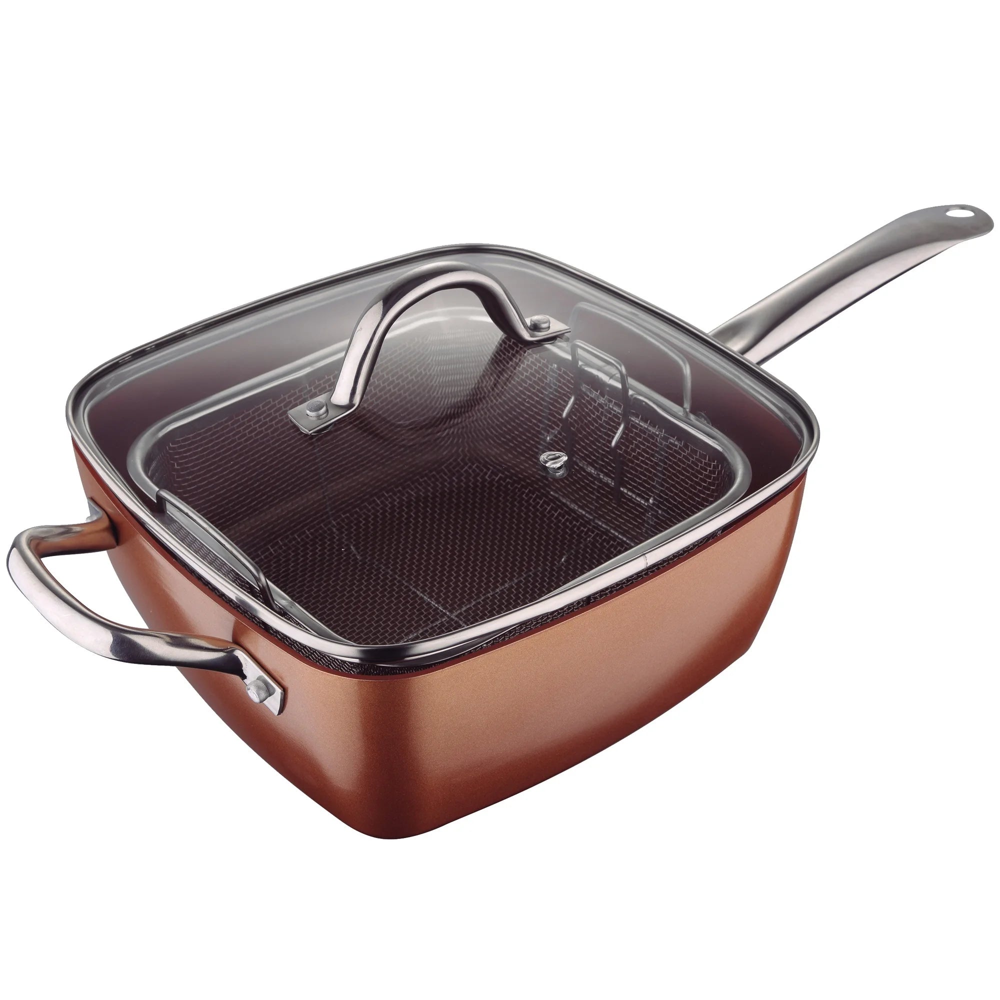 Bergner Optimum Copper Square Frying Pan 24x24x9.5cm with Lid in Pressed Aluminum Induction Compatible