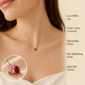 18K Gold Plated Stainless Steel Necklace for Women Waterproof Pink Red Gemstone Pendant Luxury Zirconia Jewelry Gift for Her MegaBDM