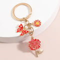 Cute Enamel Keychain Butterfly Flower Sun Honeybee Key Ring Heart Pearl Key Chains Metal Key Ring Bag Pendant Gifts