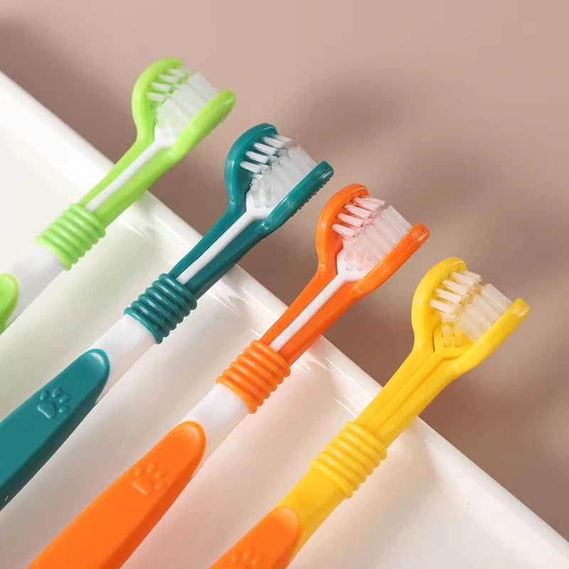 Hot sell Three head Three Face 3D toothbrush Oral cleaning Toothbrush 360 degree toothbrush Soft tooth cleaning for pets dog