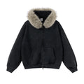 Men's Custom Logo Heavyweight Hoodie Oversized Boxy Zip Distressed Faux Fur Lined Hood Solid