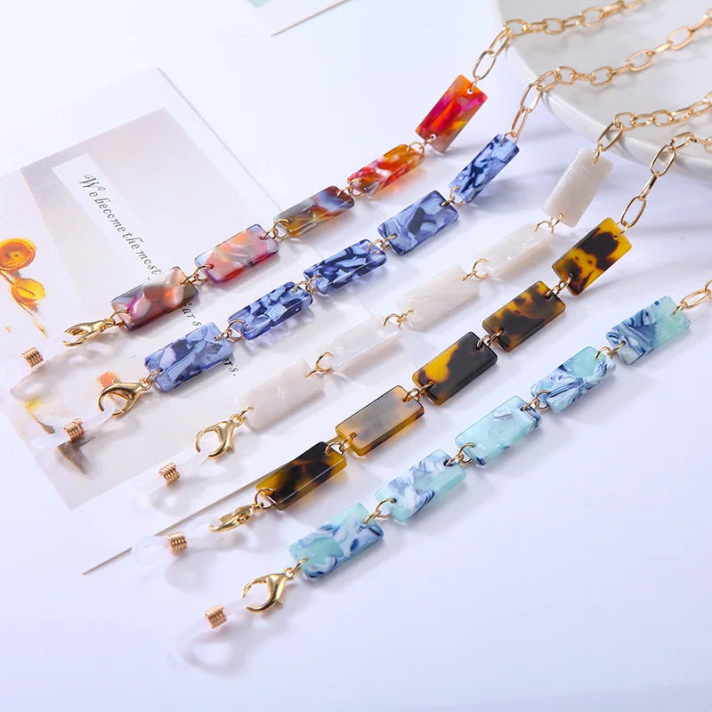 Colorful Rectangle Plate Sunglasses Chains for Women Gold Eyeglass Chains Acrylic Lanyard Fashion Glasses Accessories