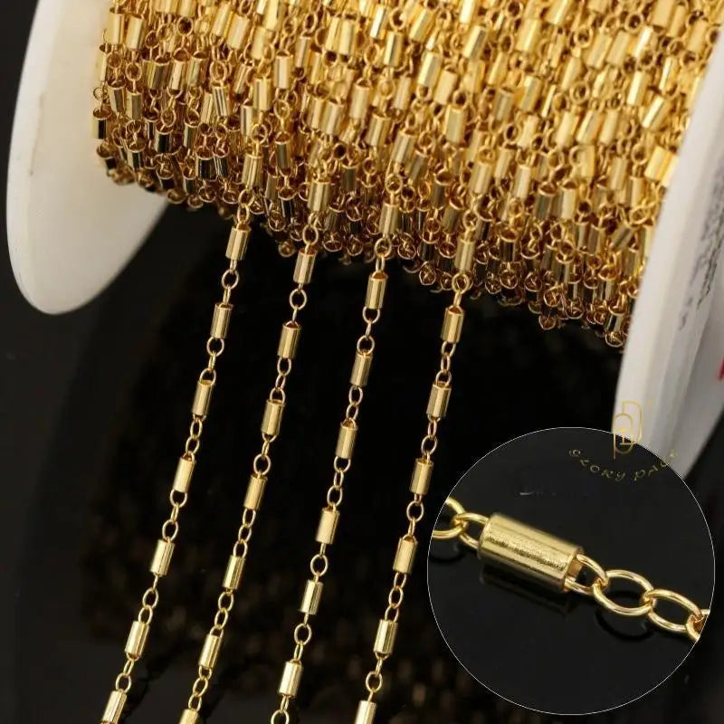 GP Tube bar Stick Link Chain Bulk 1.7mm 14k Yellow Gold Filled 1/20 Permanent Jewelry Chains Making Necklace Factory Wholesale