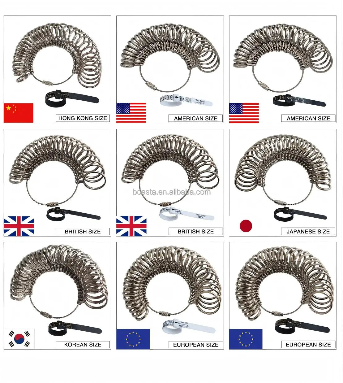 Boasta Alloy Ring Sizer Mandrel Set with Finger Measuring Belt US EU UK JP KR HK Ring Size Gauge Tool Set for Jewelry Workshop
