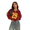 Women's Loose Fit Fall Fashion Streetwear Pullover Red Mesh Knit Jersey Sweater Yellow 29 Print Embroidered Stars Yellow Sleeves