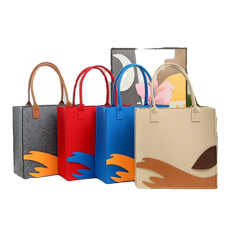 MU 32cm Non Woven Felt Bag Handbag Office Grocery Non Woven Reusable Hard Felt Tote Non Woven Felt Bag