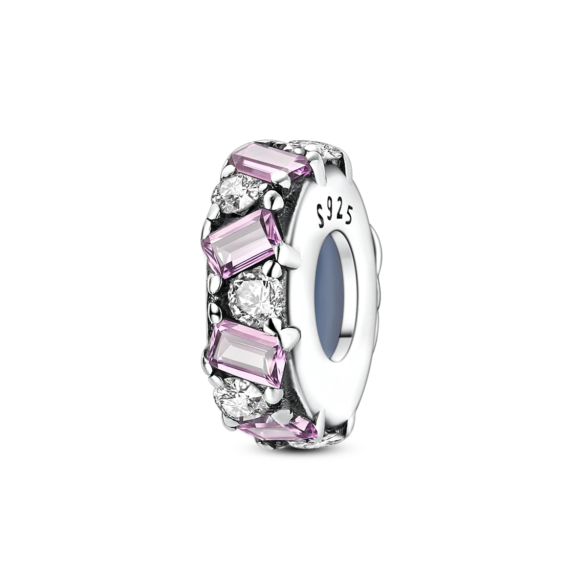 Silver Fashion Pink Square Zircon Rubber Plug with Positioning Bead Charms with Zircon Classic Jewelry Weddings Parties