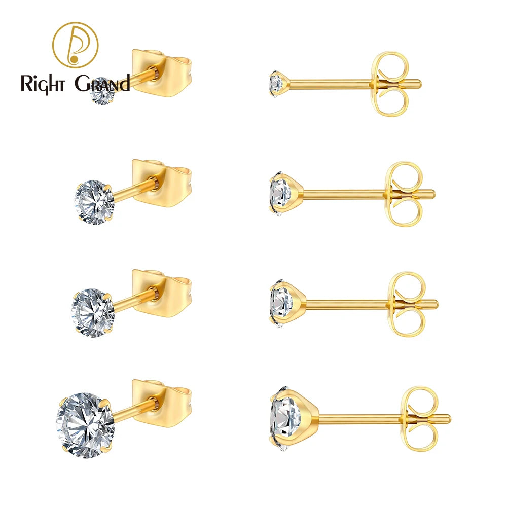 Right Grand ASTM F136 Titanium 2/3/4/5mm CZ Stud Earrings 20G Minimalist Wedding Cartilage Helix Tragus Piercing Jewelry