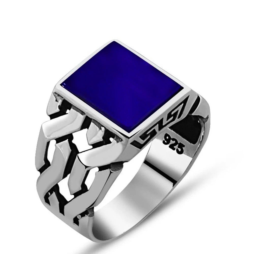 Men's Luxury 925 Sterling Silver Zircon Gemstone Ring Classic Style Anniversary Wedding Party Jewelry Turkish Bezel Setting