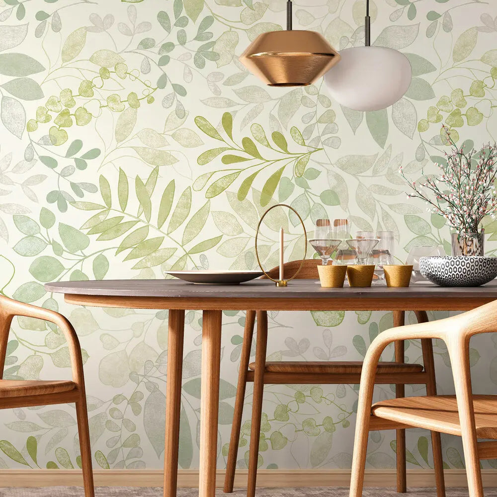 Made in Germany Photo Wallpaper Murals Flowers Cream Green Non Woven Vinyl Wall Mural Leaves Large Format Scenic - 280 x 159 m