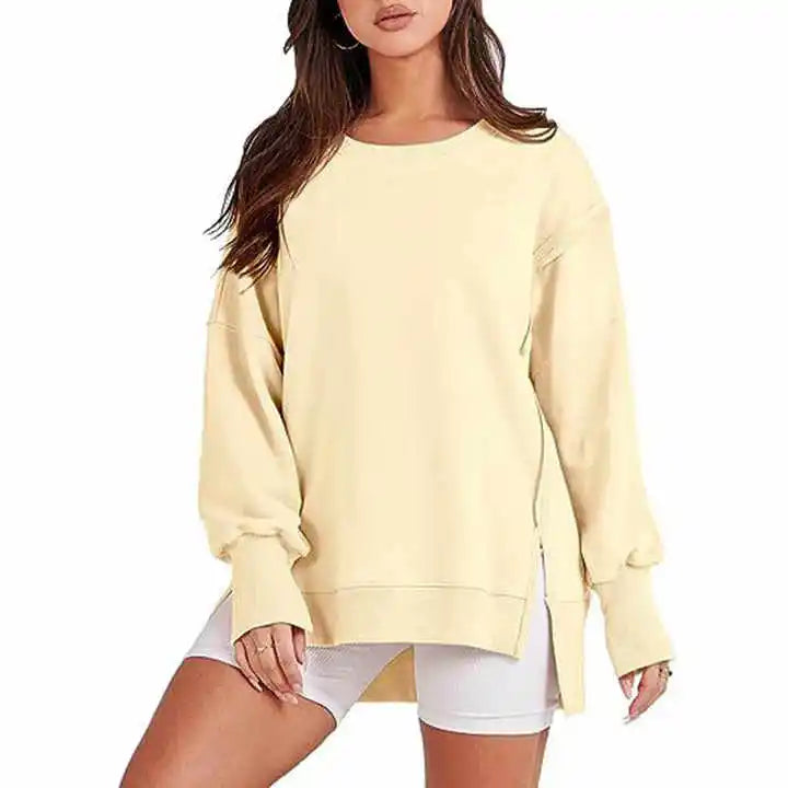 Women's Oversize Pullover Sweatshirt Custom Crewneck Long Sleeved Waterproof Jersey Solid Color Essentials Loose Hooded Winter