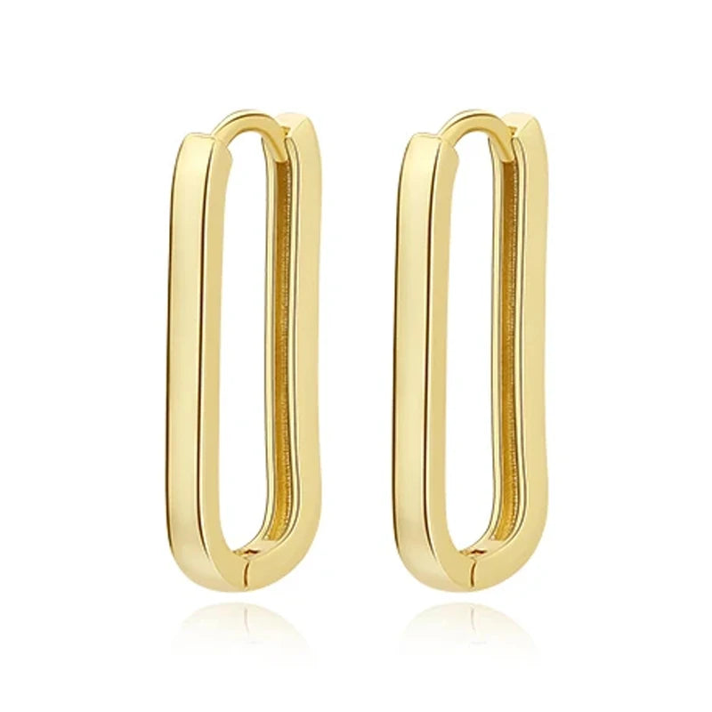 Minimalist 925 Sterling Silver Fine Jewelry Women Big U Shape Long Hoop Huggie Earrings 18K Gold Plated