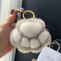 Kawaii Cartoon Design Soft Plush Compass Keychain Faux Fur Bear Paw Pom Pom 3D Shape Car Charm Bag Pendant