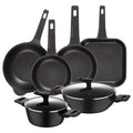 Cookware Set with 2 Saucepans 2028cm in Forged Aluminum + 2 Frying Pans 2428cm + Grill Pan 28x28cm + Wok 30cm in Cast