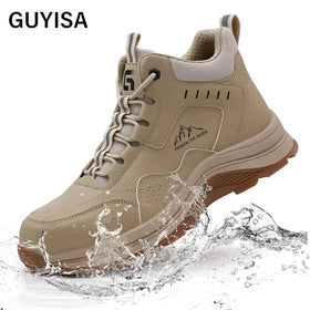 GUYISA Leisure Series Microfiber Upper European Standard Steel Toe High Top Safety Sneakers Yellow-brown Safety Boots