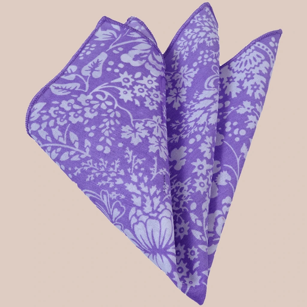 Exve Exclusive Purple Lilac White Floral Print Pocket Square From Turkey