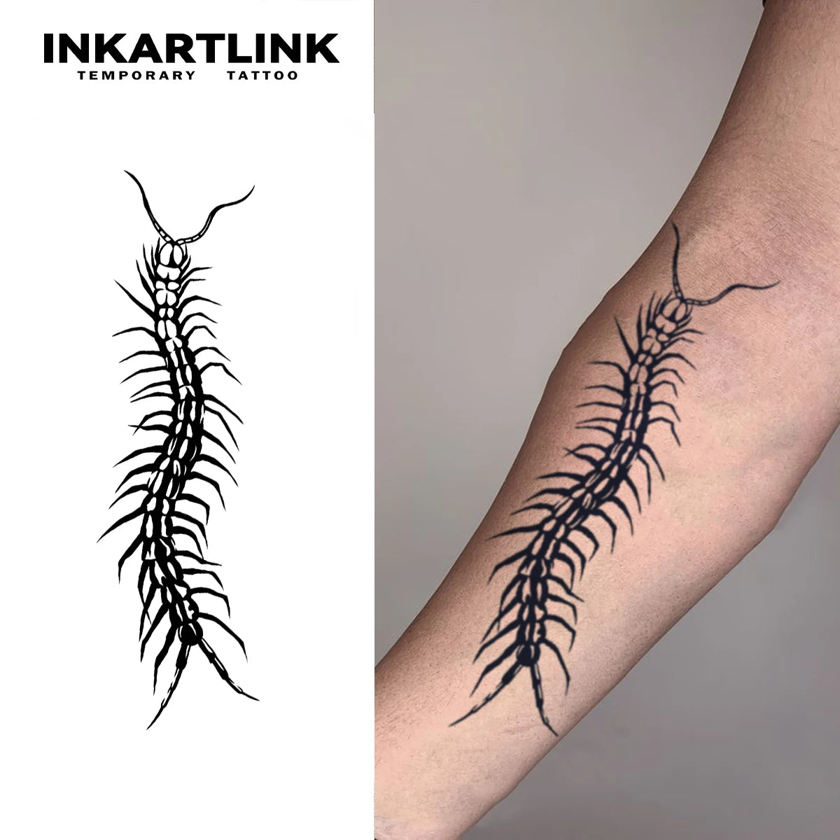 INKARTLINK Realistic Centipede Tattoo Sticker Black Insect Totem Dark Aesthetic Herbal 15 Days Semi-permanent Body Art Arm MegaBDM