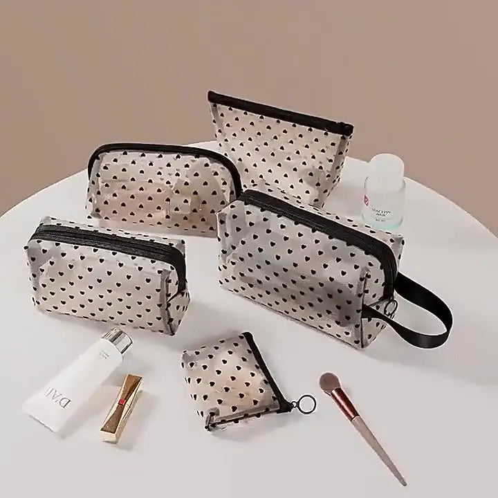 New Fashion Portable PVC Love Mesh Makeup Bag Multi-Size Lipstick Cosmetic Organizer with Zipper