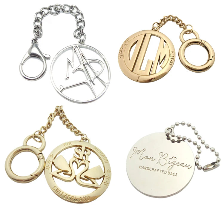 High Quality Handbag Brand Name logo Label Custom Metal Plate Tag With Hook Chain for Bag