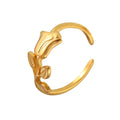 Ins Style Dainty Romantic Creative Jewelry PVD 18K Gold Plated Stainless Steel Flower Shape Open Ring for Girls