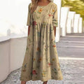 2025 Summer New Women's Dress: Loose Casual Stylish High - End Crew - Neck Printed Dress with a Loose Waist