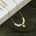 Delicate Gold Plated Natural Pearl Smooth Ball Pendant Necklace No Fade Stainless Steel Freshwater Pearl Necklace