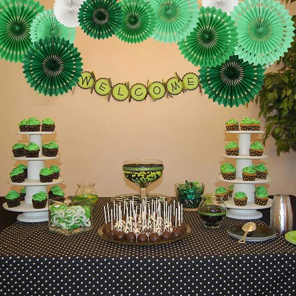 Wholesale 11pcs Green Tissue Paper Fan Set for Birthday Wedding Baby Shower Hanging Decorations