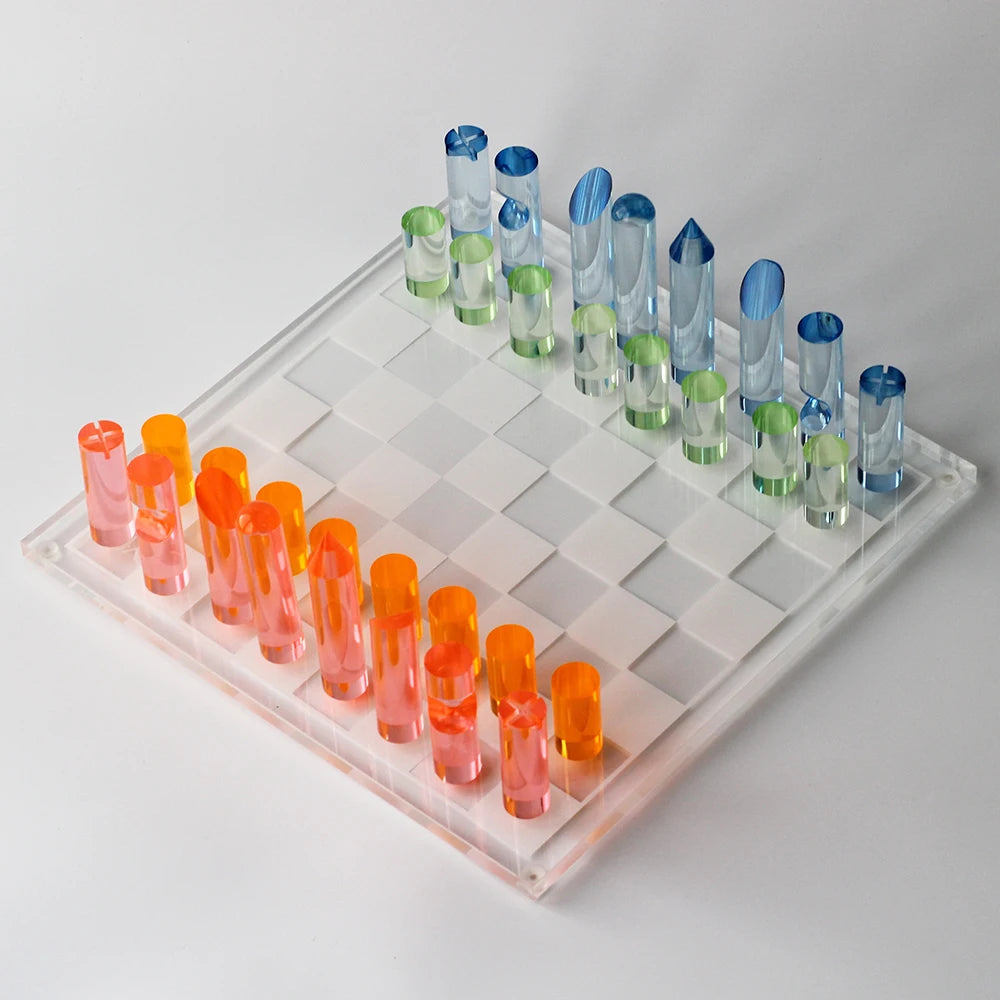 Holiday Colorful Custom Luxurious Lucite Chess Board Game Stacking Block Acrylic Chess Set