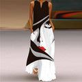 2025 New Summer Women's Sleeveless Floor-Length Dress V-Neck Printed Floral European American Cross-Border Trade Clothing