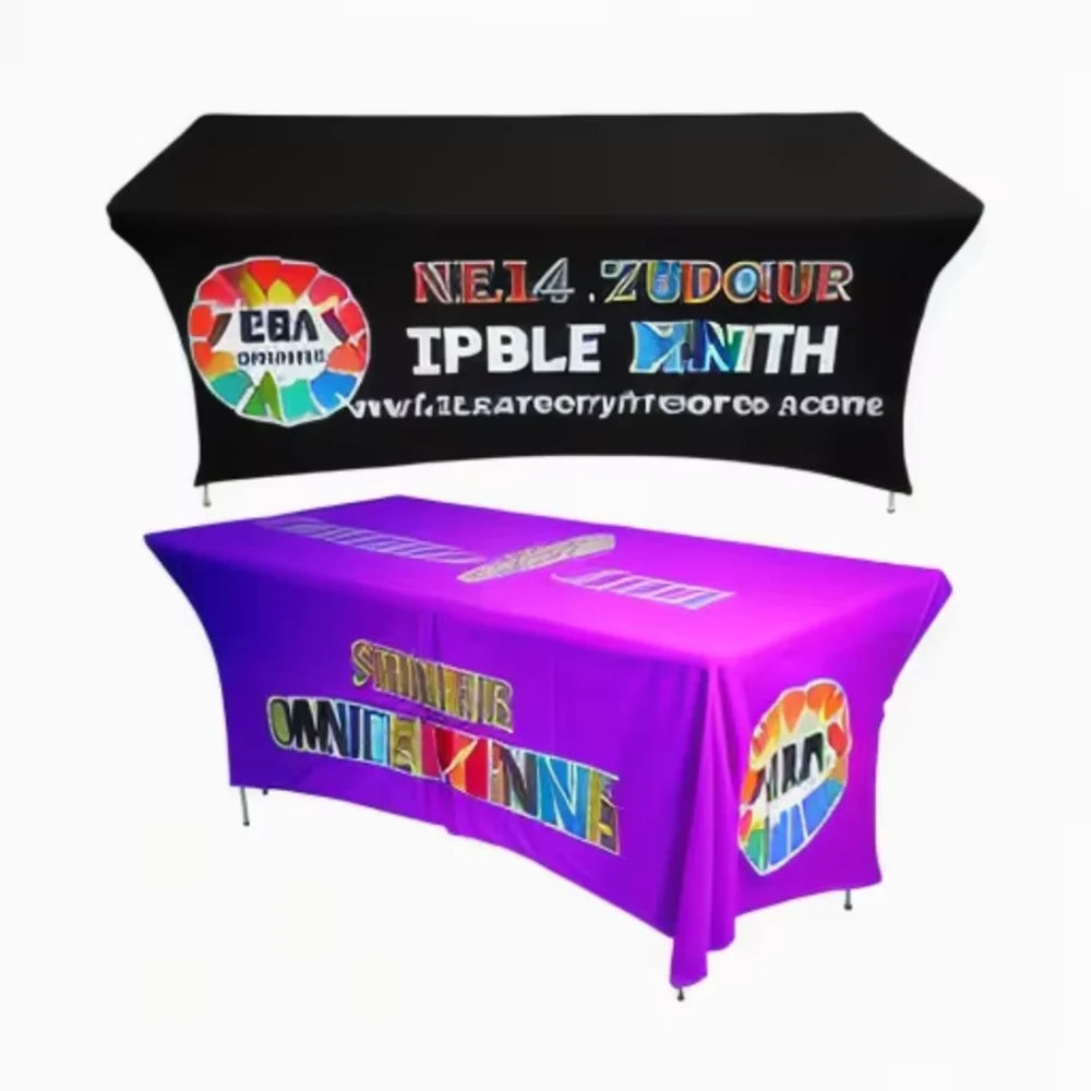 Personalized Table Throw Branded Logo Custom Decorative Fade Resistant Spandex Trestle Table Cover for Event