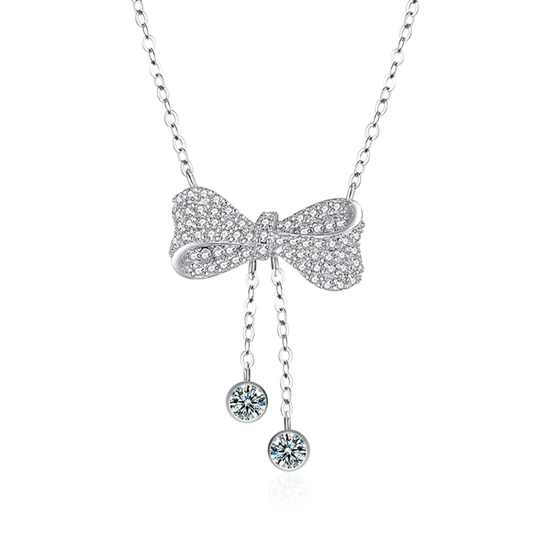 XMZ114 Exquisite 925 Silver Moissanite Necklace for Women Butterfly Shape Clavicle Chain Tassel Flower Pendant  Wedding Jewelry