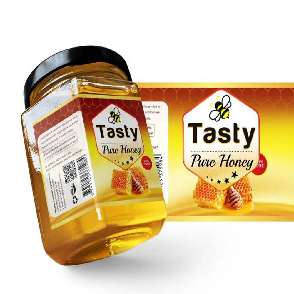 Custom Store Business logo Label Sticker Honey Packaging Sticker Yellow Honey Bee Label Design Sticker for Business Packaging