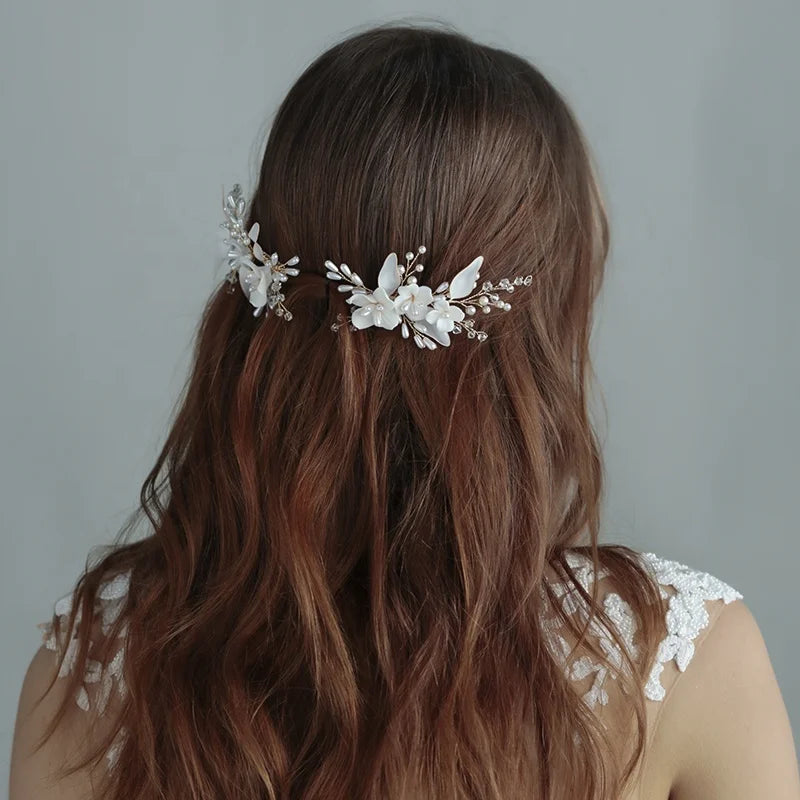 Handmade Resin Artificial Leaf Ceramic Flower Hair Comb Set New Trending Bridal Accessories Jewelry for Weddings